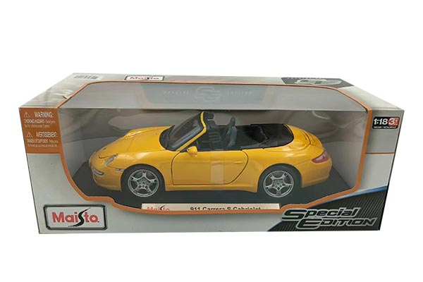 Porsche 911 Carrera S Cabriolet Diecast Car Model 1:18 Yellow