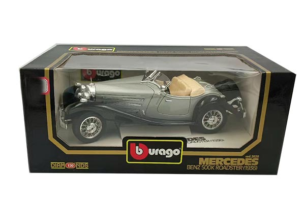 1936 Mercedes Benz 500K Roadster Diecast Car Model 1:18 Silver