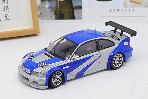 2001 BMW M3 E46 GTR Diecast Car Model 1:18 Scale Blue-Silver