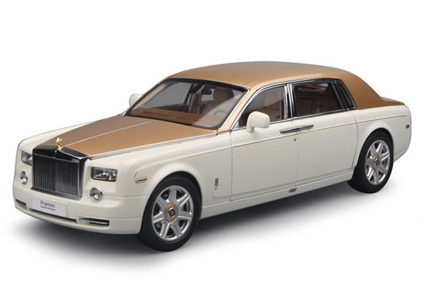 Rolls-Royce Phantom Diecast Car Model 1:18 Scale White-Golden