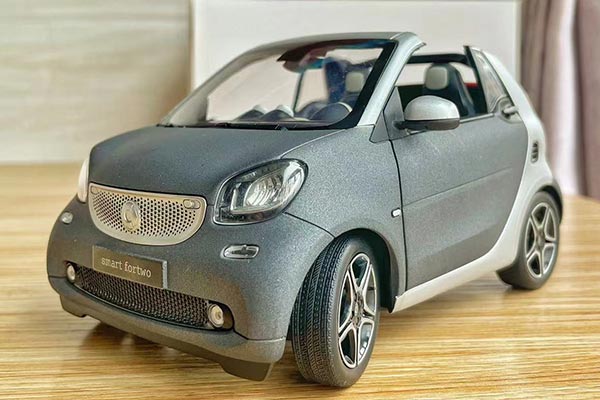 Smart Fortwo Cabrio Diecast Car Model 1:18 Scale Gray-White