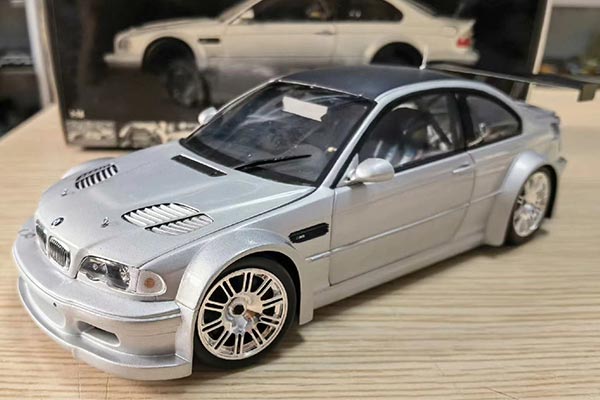 2001 BMW M3 E46 GTR Diecast Car Model Silver 1:18 Scale