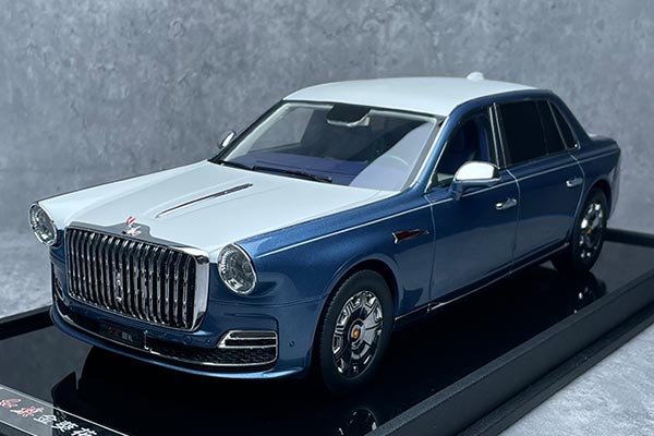 2023 Hongqi Guoli Limousine Resin Model 1:18 Scale Blue-White
