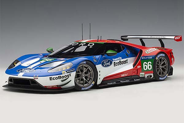2016 Ford GT Racing Car NO.66 Diecast Model 1:18 Scale Red-Blue