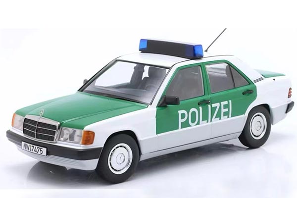 Mercedes-Benz 190E W201 Diecast Police Model 1:18 White-Green