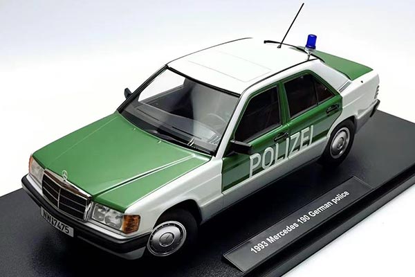 Mercedes-Benz 190E W201 Diecast Police Model 1:18 Green-White