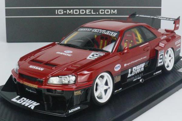 Nissan Skyline GT-R R34 ER34 Resin Car Model 1:18 Scale Wine Red