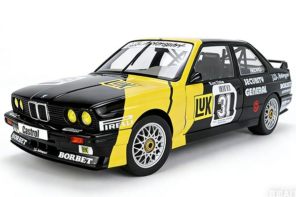 1991 BMW M3 E30 DTM Diecast Car Model 1:18 Black-Yellow