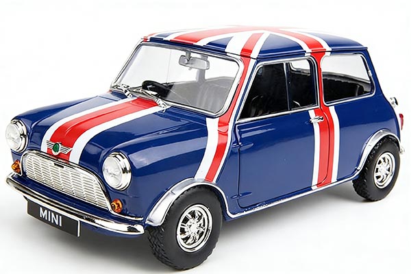 Union Jack Mini Cooper Diecast Car Model 1:18 Scale Blue