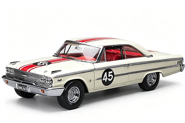 1963 Ford Galaxie 500 XL Racing Diecast Model 1:18 Creamy White